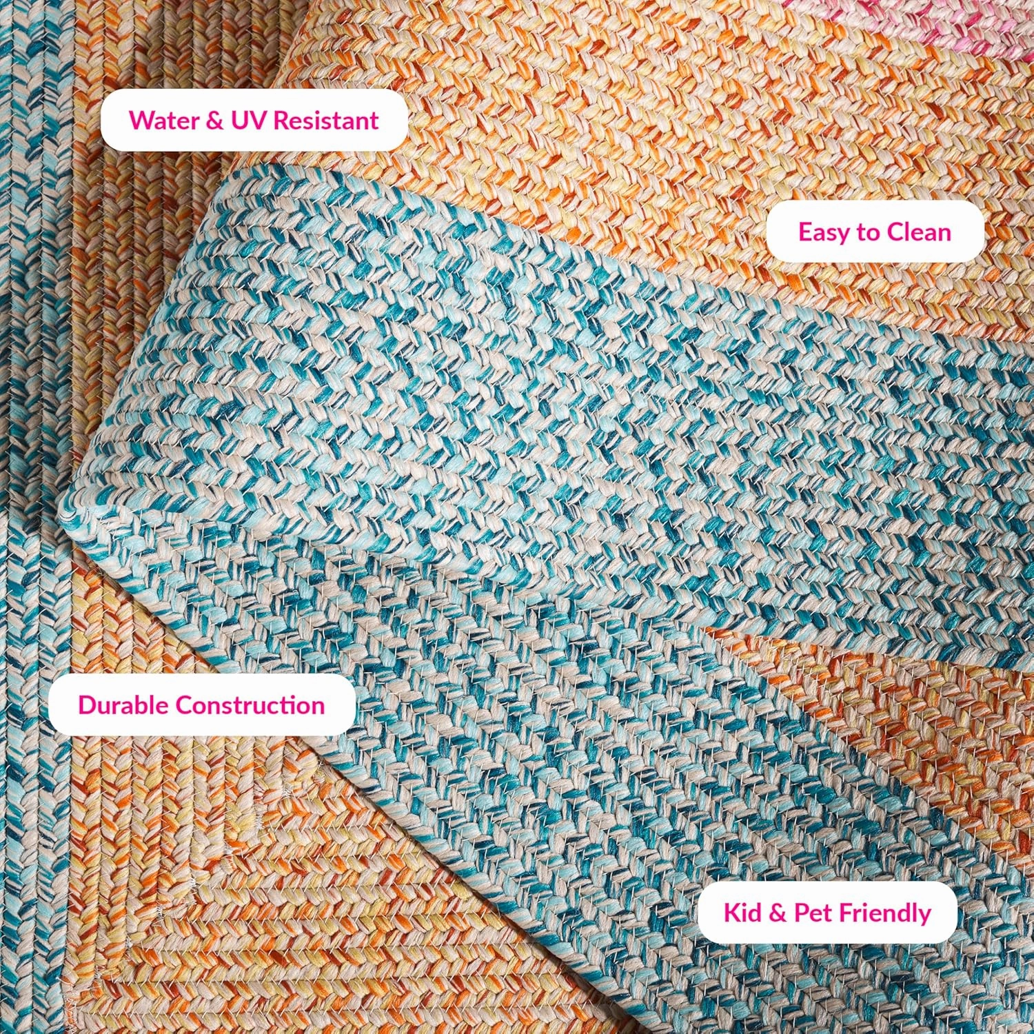 Safavieh Braided Collection Area Rug - 5' x 8', Aqua/Pink, Geometric Design, Machine Washable Indoor/Outdoor & Washable-Ideal for Patio, Backyard, Mudroom (BRD318J)