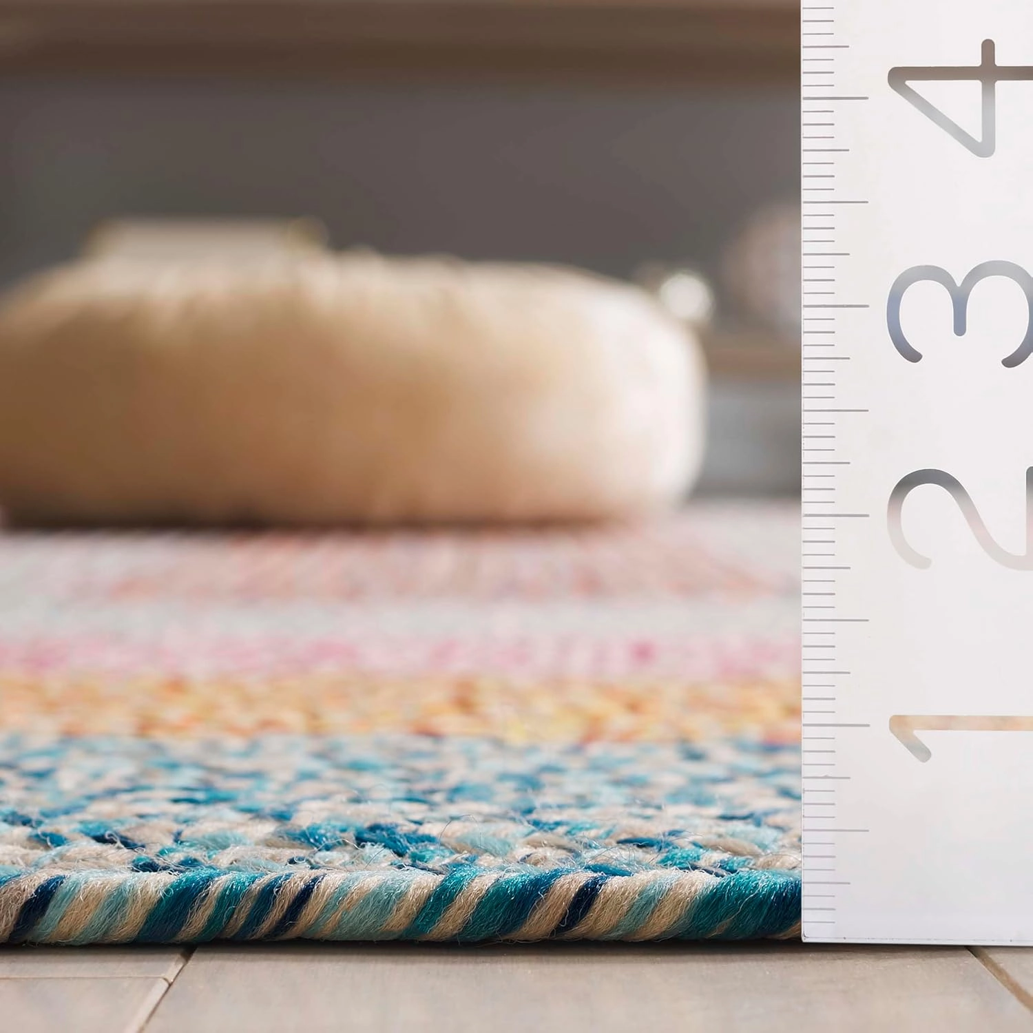 Safavieh Braided Collection Area Rug - 5' x 8', Aqua/Pink, Geometric Design, Machine Washable Indoor/Outdoor & Washable-Ideal for Patio, Backyard, Mudroom (BRD318J)