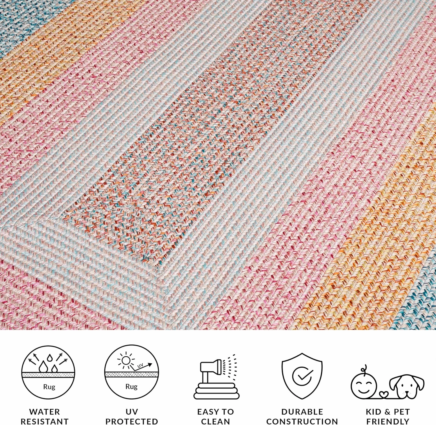 Safavieh Braided Collection Area Rug - 5' x 8', Aqua/Pink, Geometric Design, Machine Washable Indoor/Outdoor & Washable-Ideal for Patio, Backyard, Mudroom (BRD318J)