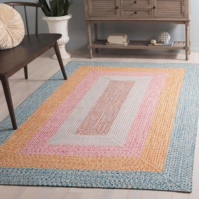 Safavieh Braided Collection Area Rug - 5' x 8', Aqua/Pink, Geometric Design, Machine Washable Indoor/Outdoor & Washable-Ideal for Patio, Backyard, Mudroom (BRD318J)