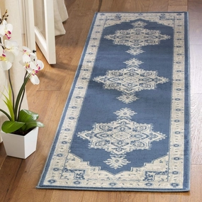 SAFAVIEH Brentwood Collection 2' x 6' Navy / Cream BNT865N Medallion Distressed Non-Shedding Living Room Entryway Foyer Hallway Bedroom Runner Rug