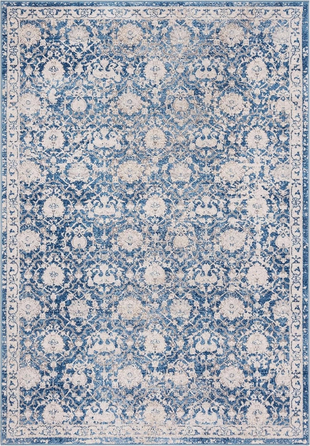 SAFAVIEH Brentwood Collection 4' x 6' Navy / Cream BNT896N Floral Distressed Non-Shedding Living Room Bedroom Accent Rug