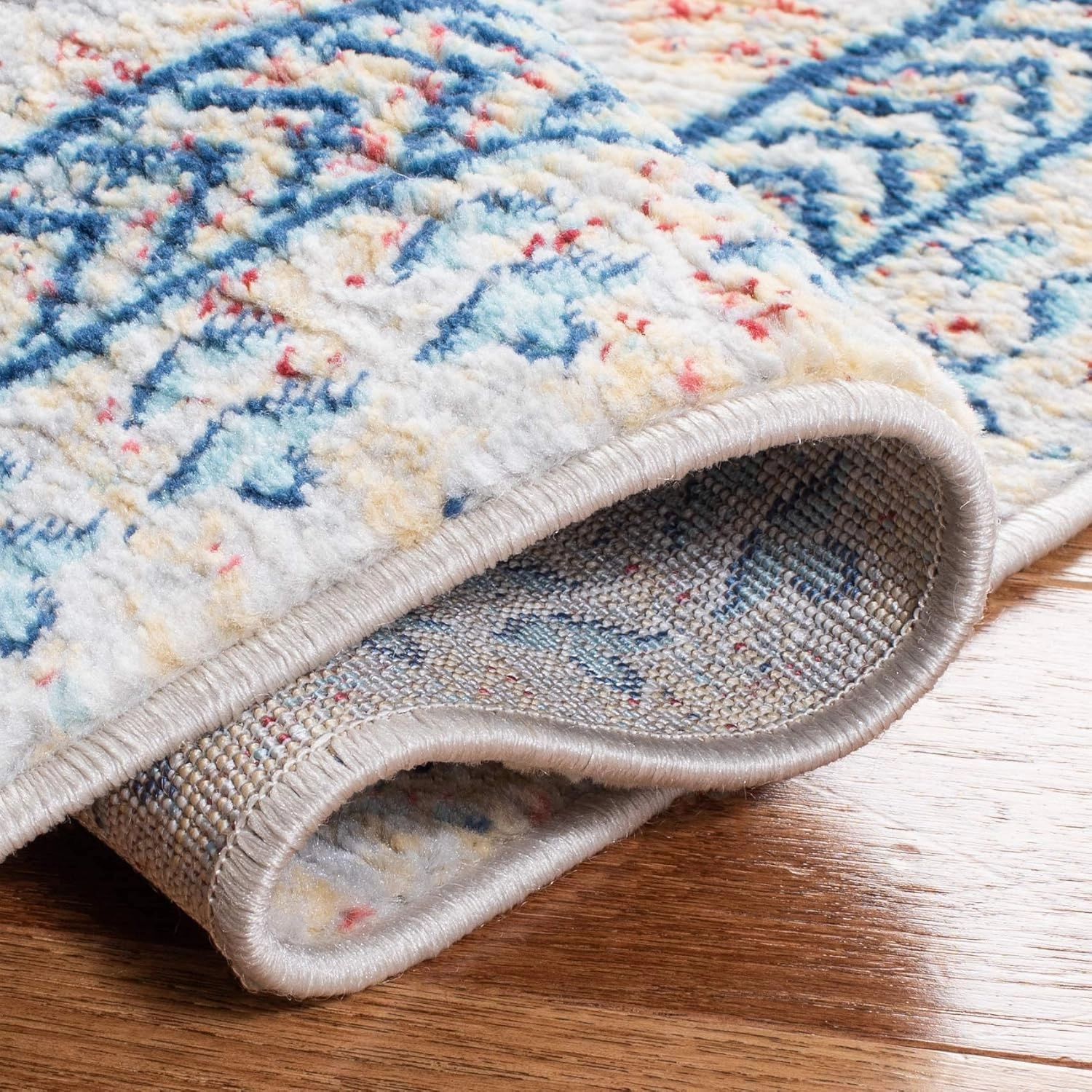 SAFAVIEH Brentwood Collection 8' x 10' Blue / Yellow BNT899M Traditional Oriental Distressed Non-Shedding Living Room Bedroom Dining Home Office Area Rug