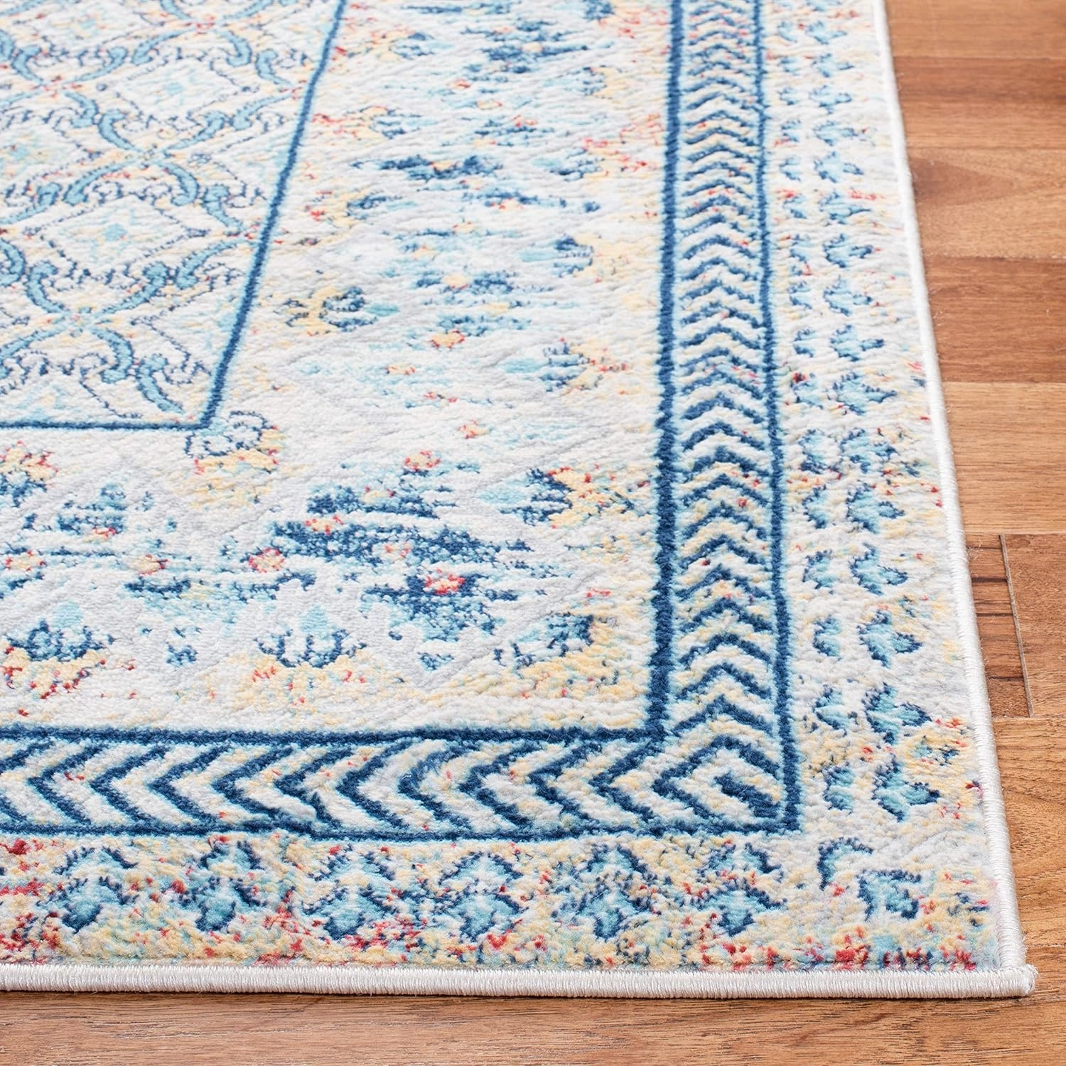 SAFAVIEH Brentwood Collection 8' x 10' Blue / Yellow BNT899M Traditional Oriental Distressed Non-Shedding Living Room Bedroom Dining Home Office Area Rug