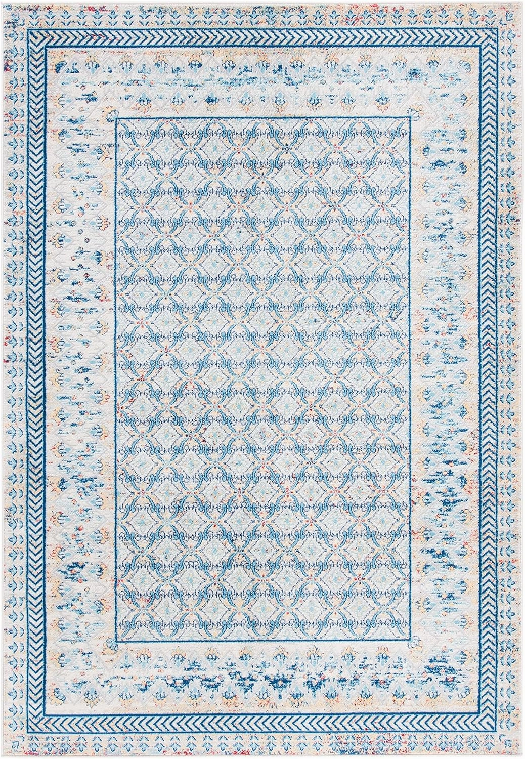 SAFAVIEH Brentwood Collection 8' x 10' Blue / Yellow BNT899M Traditional Oriental Distressed Non-Shedding Living Room Bedroom Dining Home Office Area Rug