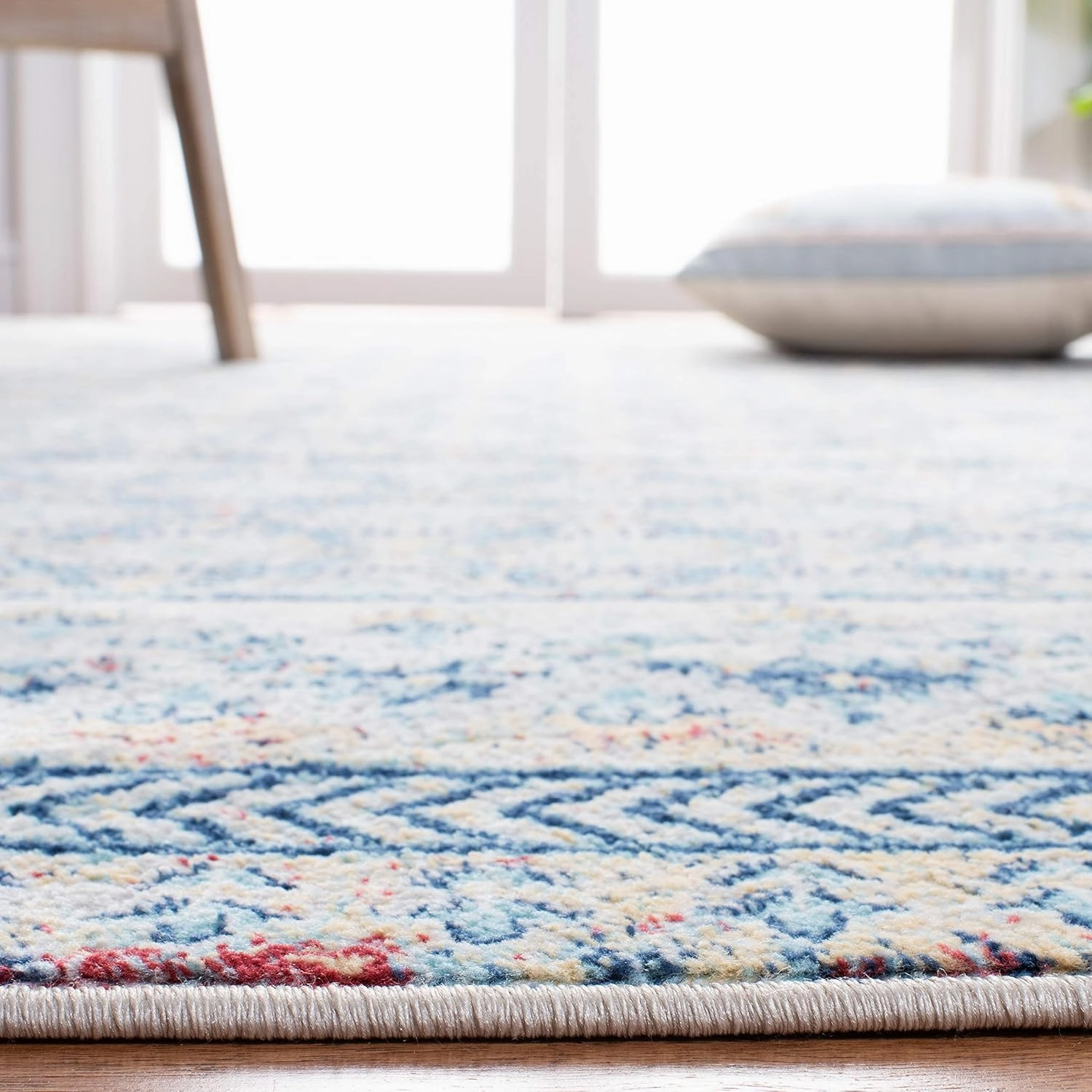 SAFAVIEH Brentwood Collection 8' x 10' Blue / Yellow BNT899M Traditional Oriental Distressed Non-Shedding Living Room Bedroom Dining Home Office Area Rug