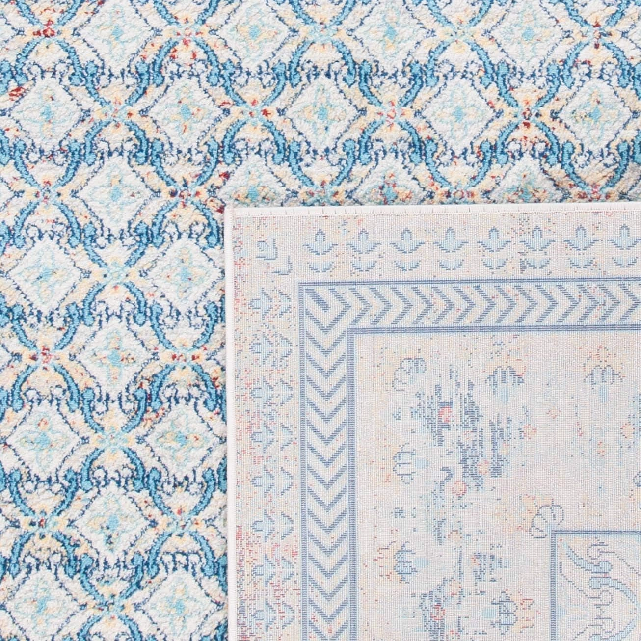 SAFAVIEH Brentwood Collection 8' x 10' Blue / Yellow BNT899M Traditional Oriental Distressed Non-Shedding Living Room Bedroom Dining Home Office Area Rug