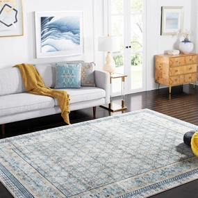 SAFAVIEH Brentwood Collection 8' x 10' Blue / Yellow BNT899M Traditional Oriental Distressed Non-Shedding Living Room Bedroom Dining Home Office Area Rug