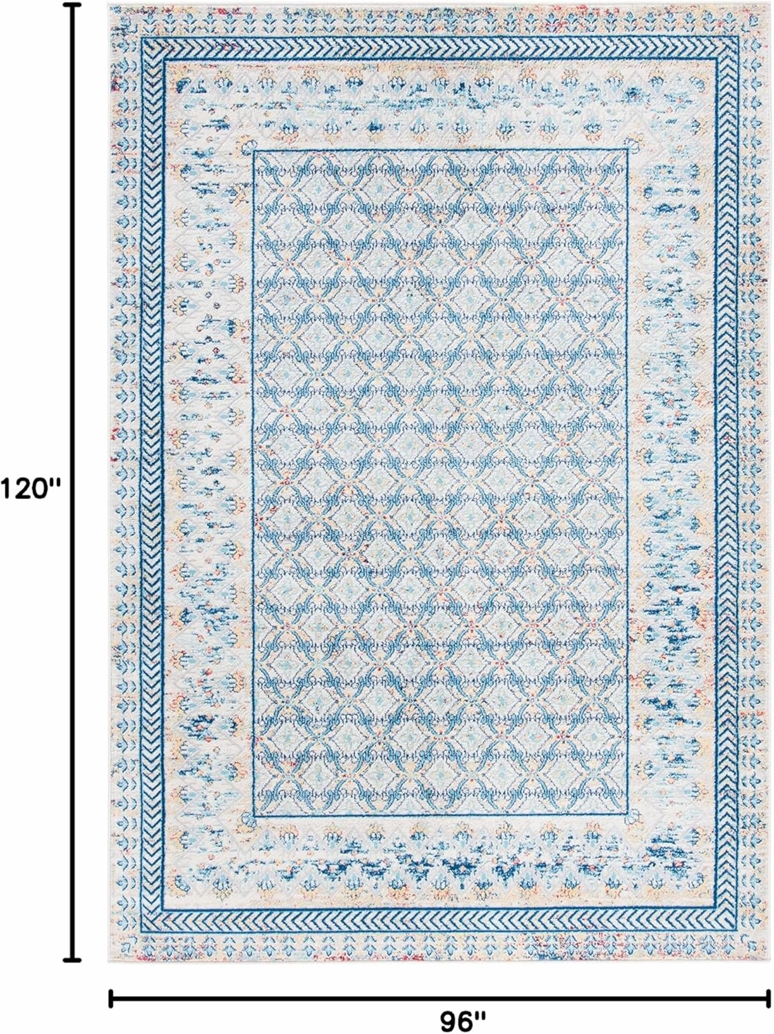 SAFAVIEH Brentwood Collection 8' x 10' Blue / Yellow BNT899M Traditional Oriental Distressed Non-Shedding Living Room Bedroom Dining Home Office Area Rug