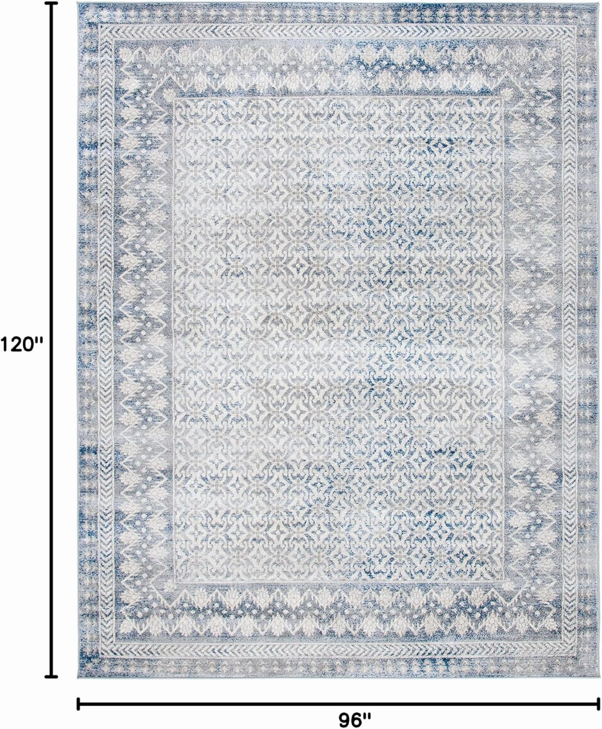 SAFAVIEH Brentwood Collection 8' x 10' Ivory / Light Grey BNT899C Traditional Oriental Distressed Non-Shedding Living Room Bedroom Dining Home Office Area Rug