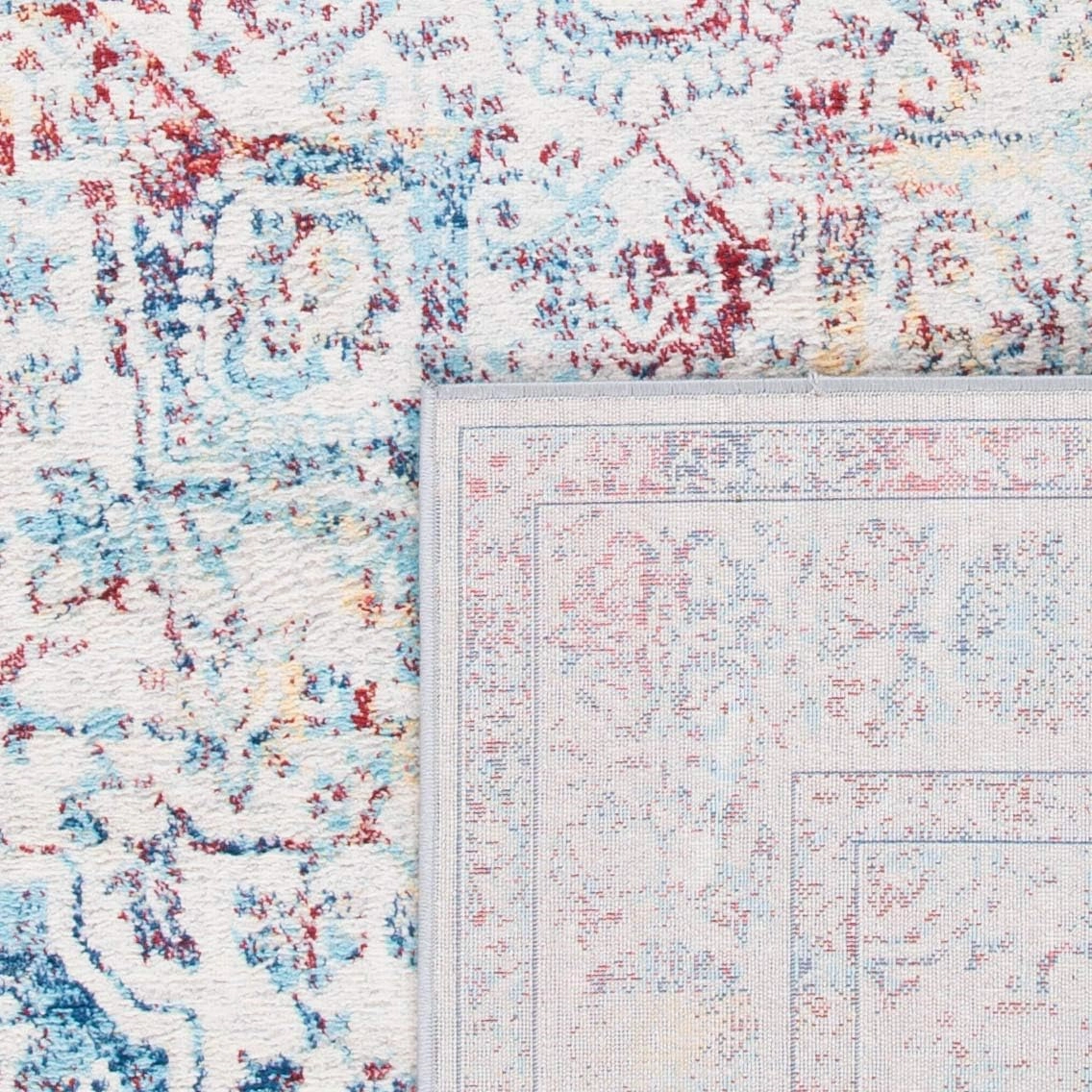 SAFAVIEH Brentwood Collection 8' x 10' Ivory/Blue BNT832B Medallion Distressed Non-Shedding Living Room Bedroom Dining Home Office Area Rug