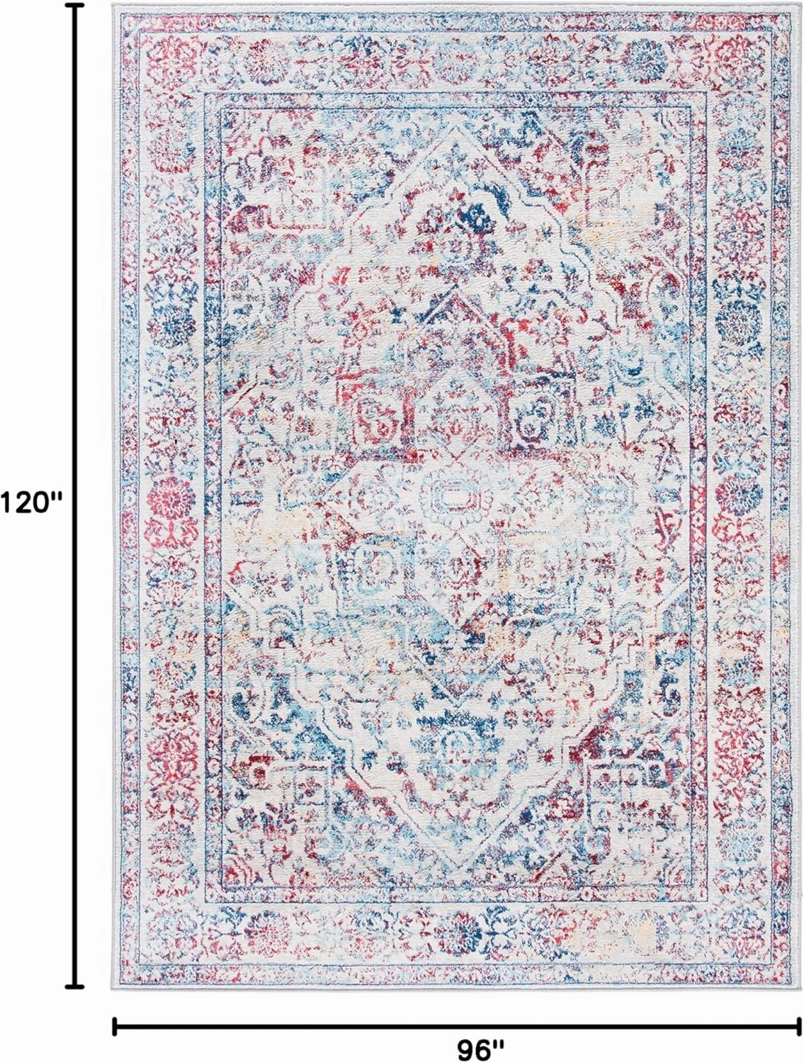 SAFAVIEH Brentwood Collection 8' x 10' Ivory/Blue BNT832B Medallion Distressed Non-Shedding Living Room Bedroom Dining Home Office Area Rug