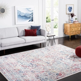 SAFAVIEH Brentwood Collection 8' x 10' Ivory/Blue BNT832B Medallion Distressed Non-Shedding Living Room Bedroom Dining Home Office Area Rug