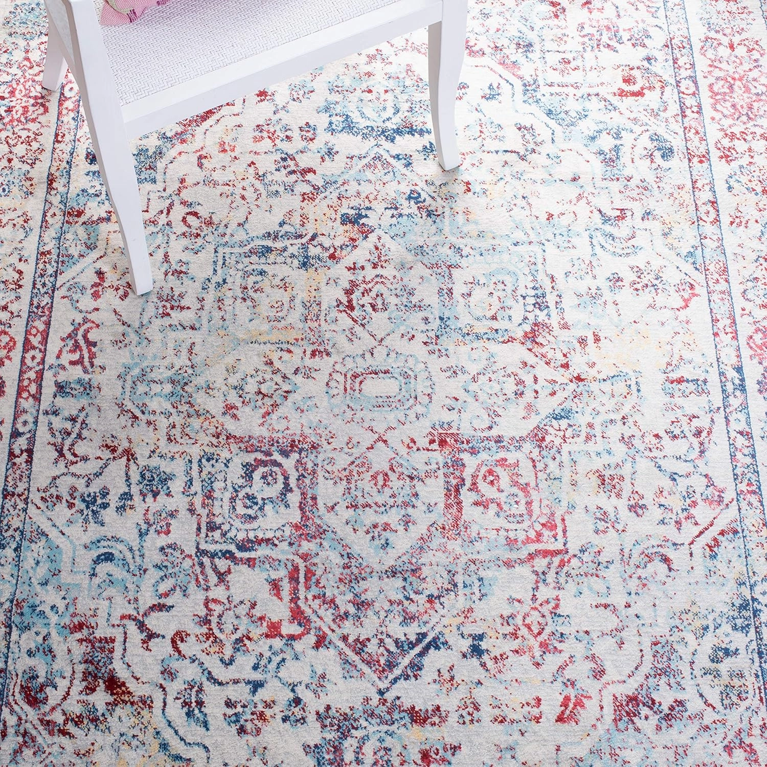 SAFAVIEH Brentwood Collection 8' x 10' Ivory/Blue BNT832B Medallion Distressed Non-Shedding Living Room Bedroom Dining Home Office Area Rug