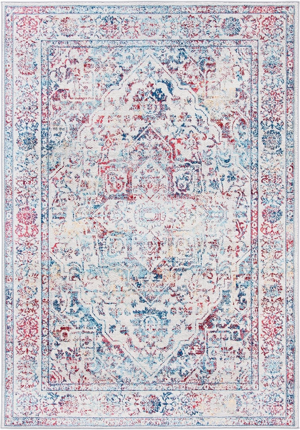 SAFAVIEH Brentwood Collection 8' x 10' Ivory/Blue BNT832B Medallion Distressed Non-Shedding Living Room Bedroom Dining Home Office Area Rug