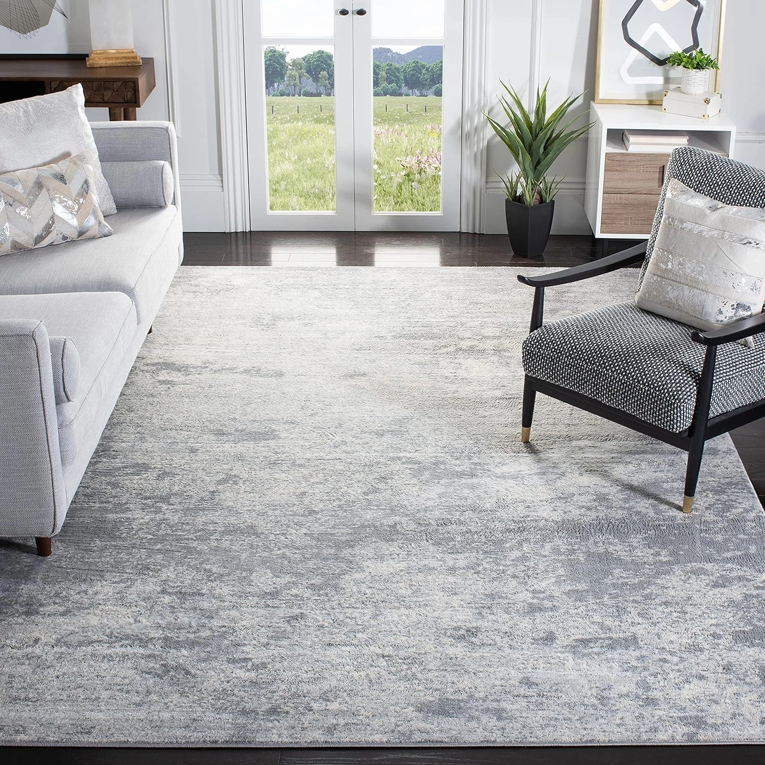SAFAVIEH Brentwood Collection 9' Square Grey/Ivory BNT822H Modern Abstract Non-Shedding Living Room Bedroom Area Rug