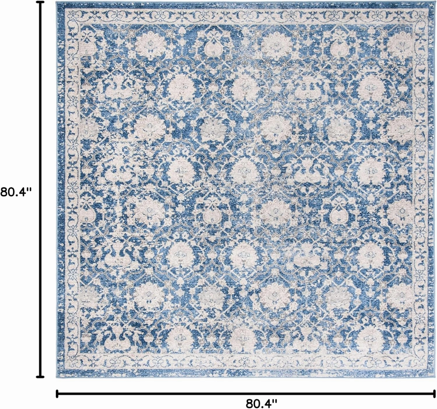SAFAVIEH Brentwood Collection Area Rug - 6'7" Square, Navy & Creme, Floral Distressed Design, Non-Shedding & Easy Care, Ideal for High Traffic Areas in Living Room, Bedroom (BNT896N)