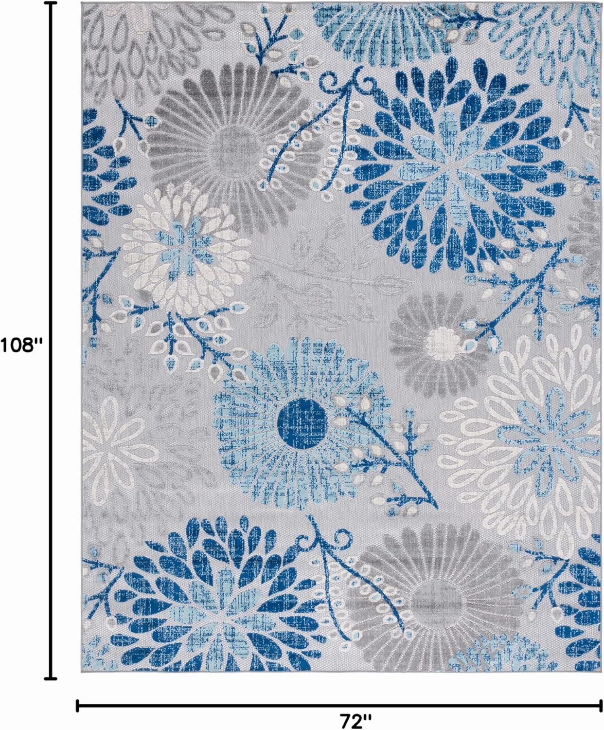 SAFAVIEH Cabana Collection 6' x 9' Grey/Blue CBN832F Floral Indoor/ Outdoor Non-Shedding Easy Cleaning Patio Backyard Deck Porch Mudroom Area Rug