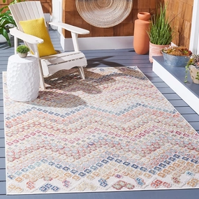 SAFAVIEH Cabana Collection Area Rug - 5'3" x 7'6", Rust Blue & Ivory, Boho Chevron Design, Non-Shedding & Easy Care, Indoor/Outdoor & Washable-Ideal for Patio, Backyard, Mudroom (CBN592P)