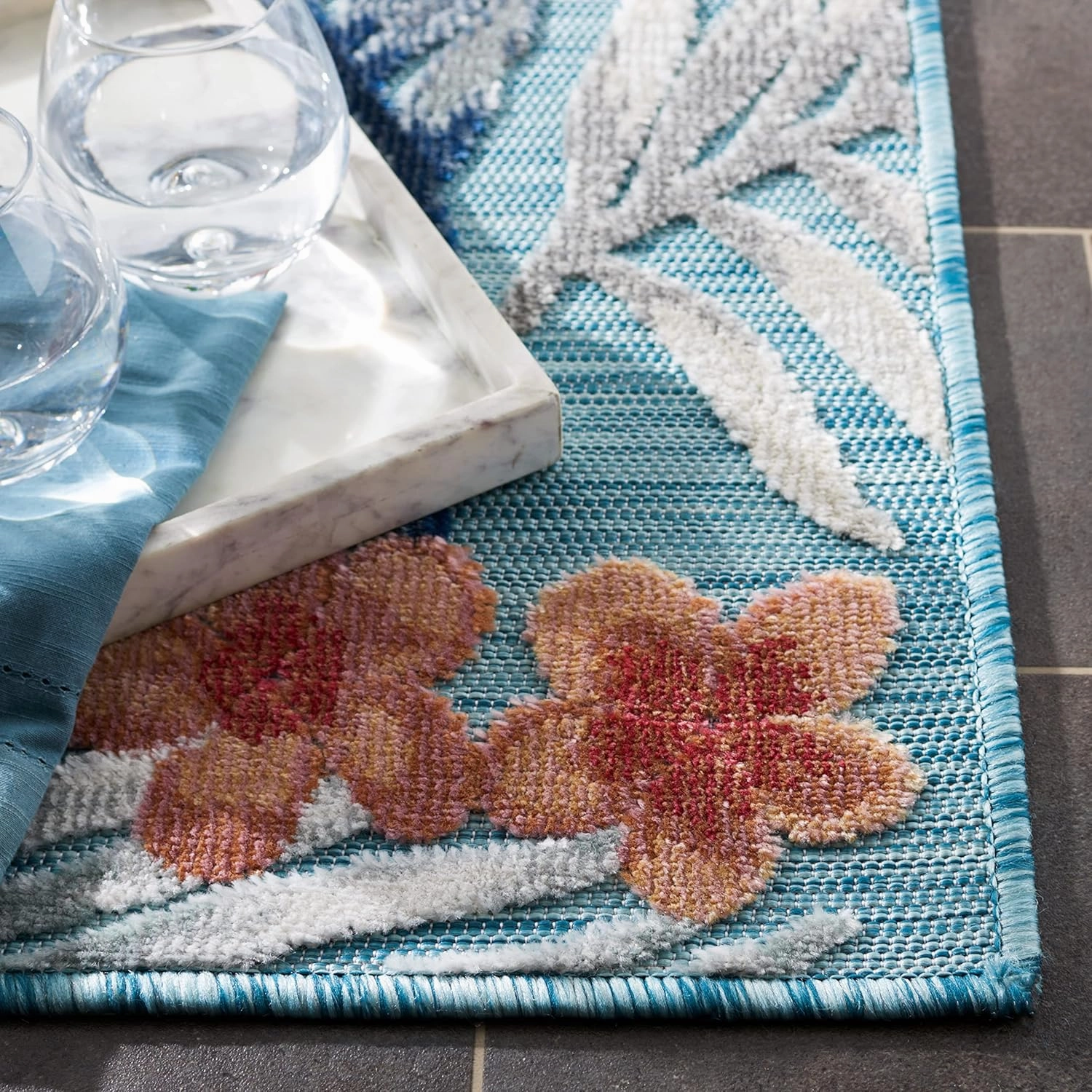 SAFAVIEH Cabana Collection Area Rug - 8' x 10', Aqua & Ivory, Tropical Design, Non-Shedding & Easy Care, Indoor/Outdoor & Washable-Ideal for Patio, Backyard, Mudroom (CBN451J)