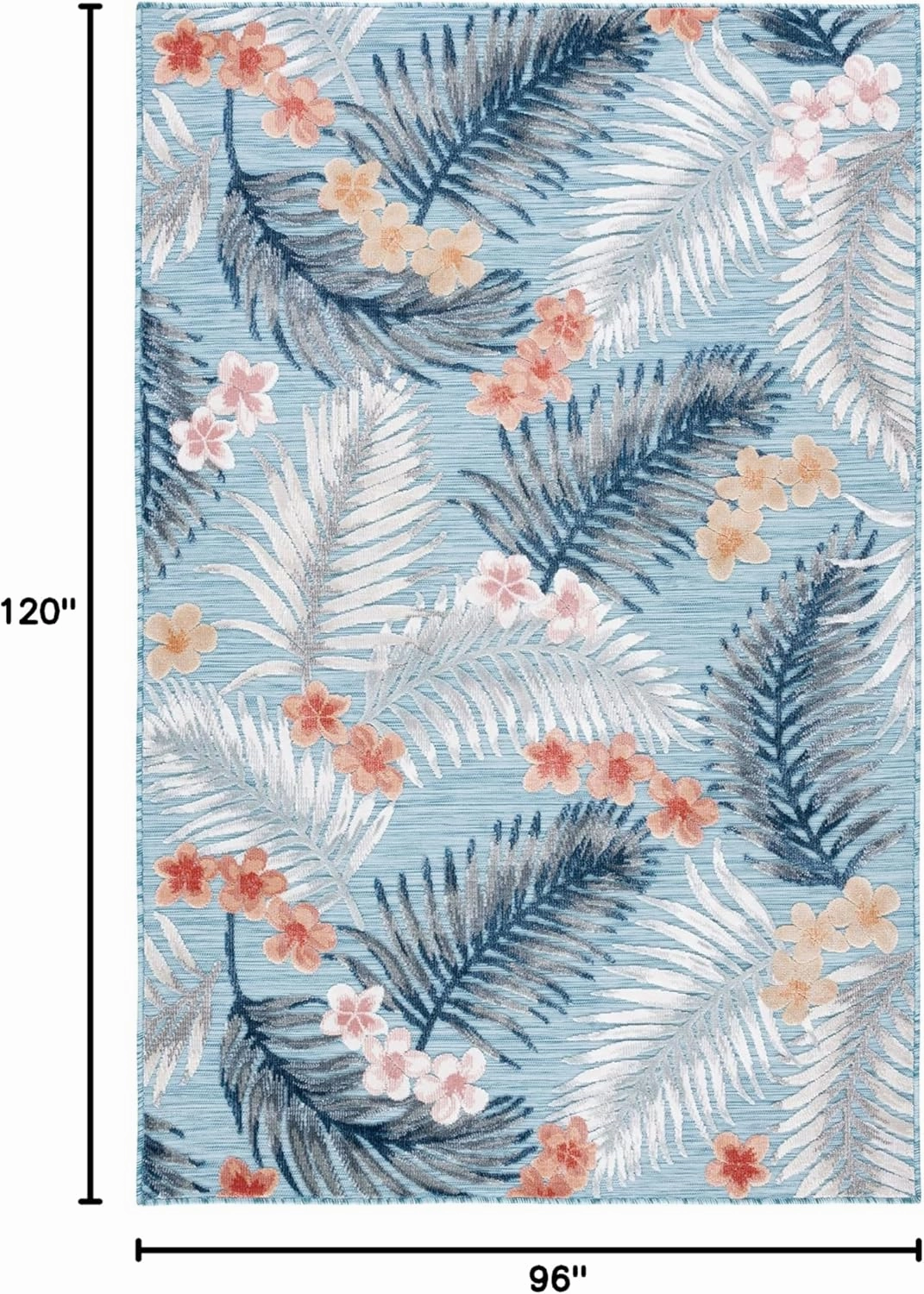 SAFAVIEH Cabana Collection Area Rug - 8' x 10', Aqua & Ivory, Tropical Design, Non-Shedding & Easy Care, Indoor/Outdoor & Washable-Ideal for Patio, Backyard, Mudroom (CBN451J)