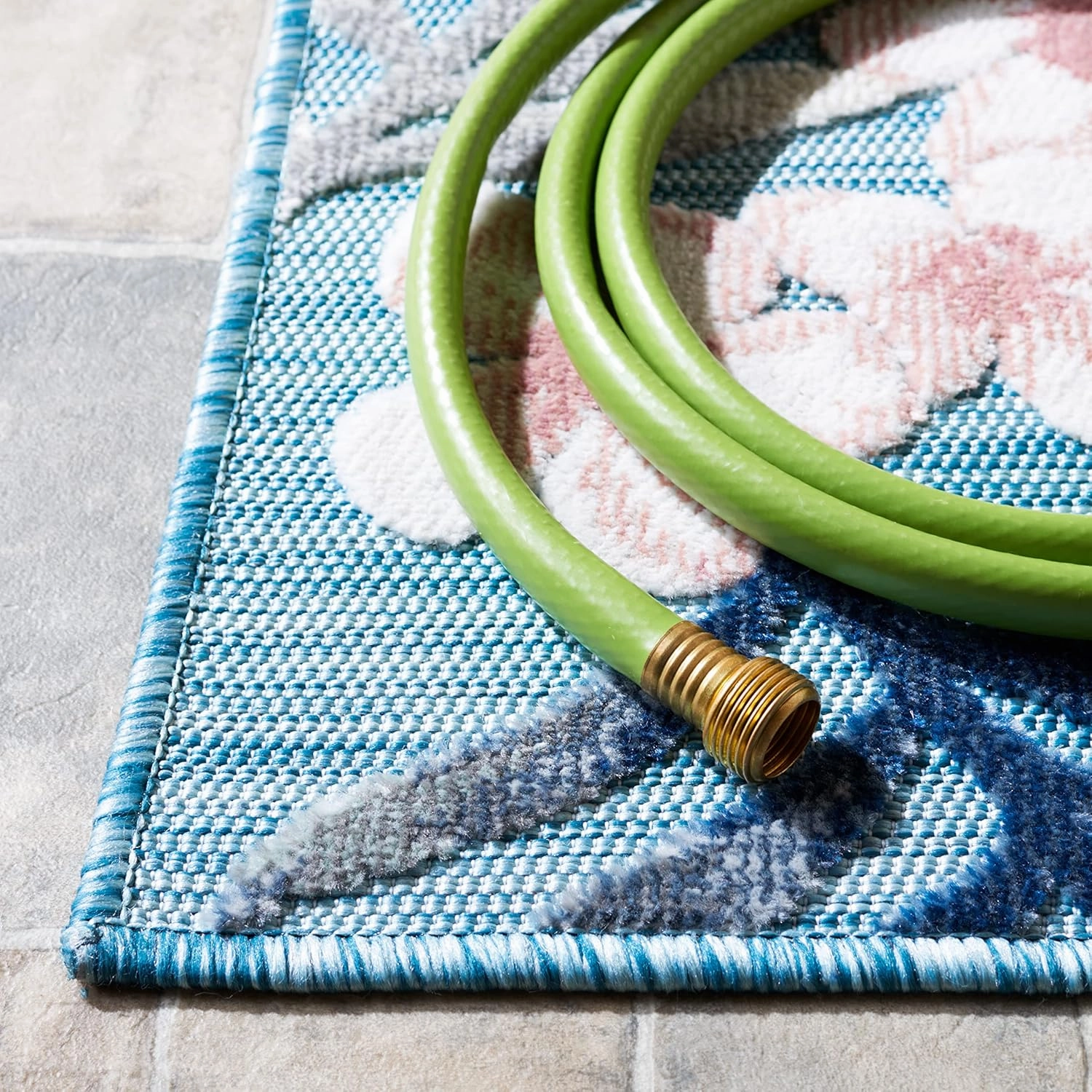 SAFAVIEH Cabana Collection Area Rug - 8' x 10', Aqua & Ivory, Tropical Design, Non-Shedding & Easy Care, Indoor/Outdoor & Washable-Ideal for Patio, Backyard, Mudroom (CBN451J)