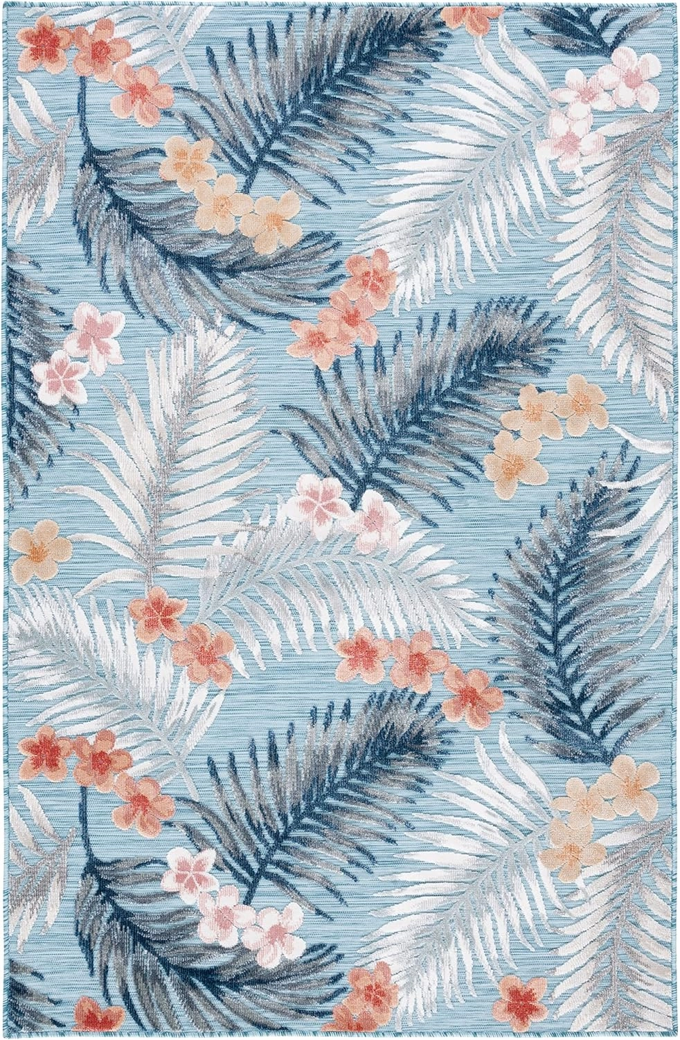 SAFAVIEH Cabana Collection Area Rug - 8' x 10', Aqua & Ivory, Tropical Design, Non-Shedding & Easy Care, Indoor/Outdoor & Washable-Ideal for Patio, Backyard, Mudroom (CBN451J)