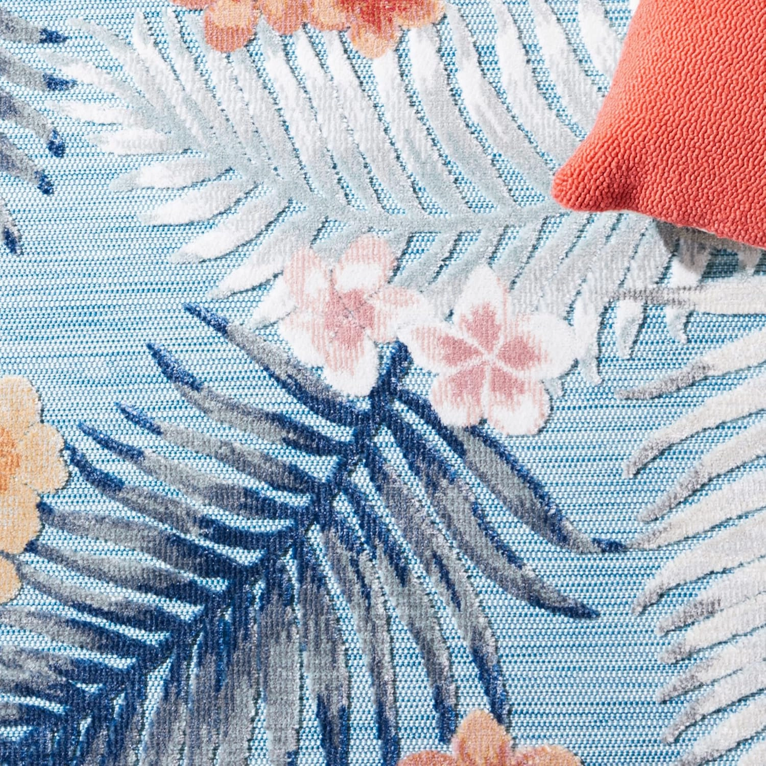 SAFAVIEH Cabana Collection Area Rug - 8' x 10', Aqua & Ivory, Tropical Design, Non-Shedding & Easy Care, Indoor/Outdoor & Washable-Ideal for Patio, Backyard, Mudroom (CBN451J)