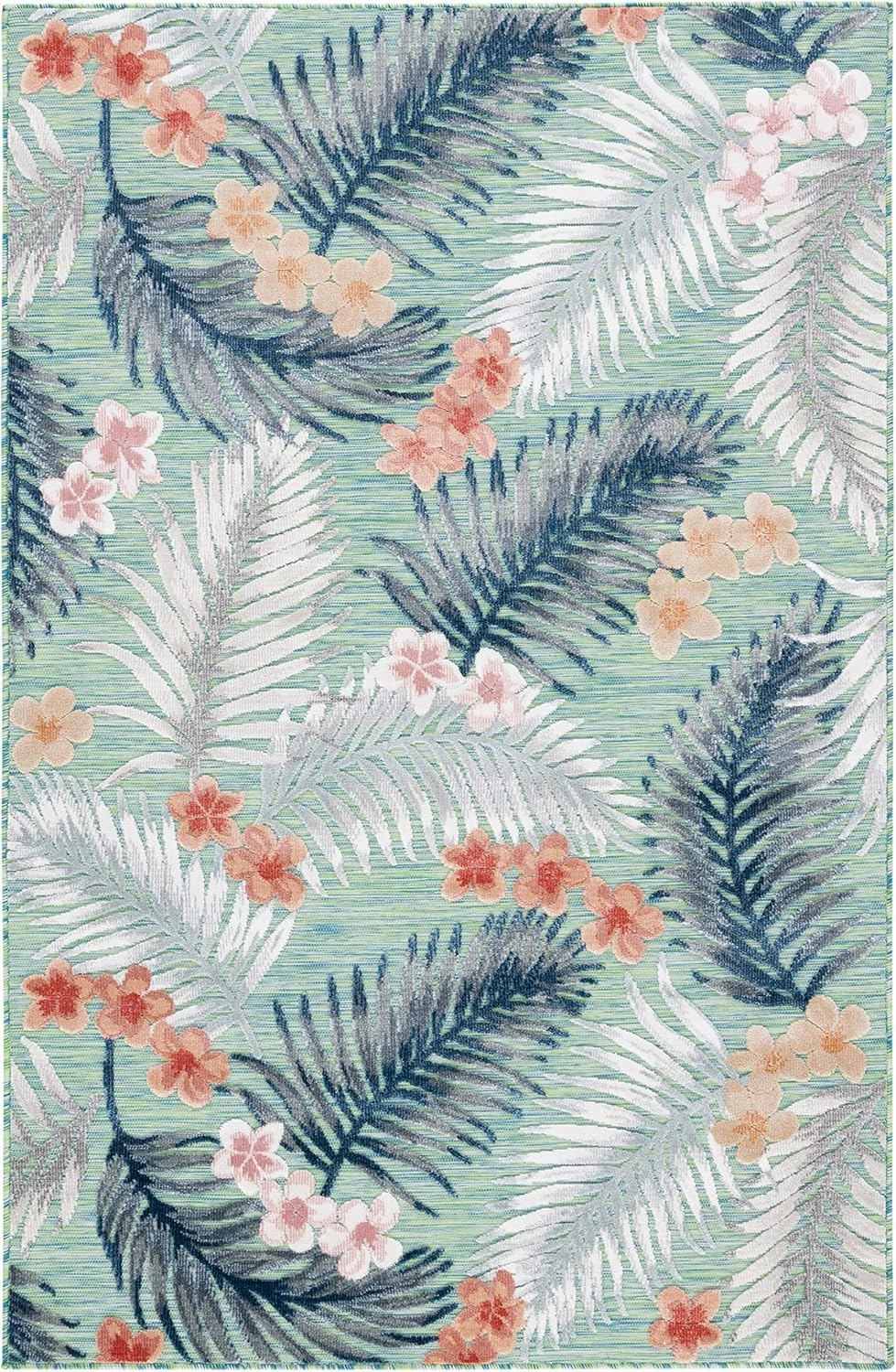 SAFAVIEH Cabana Collection Area Rug - 8' x 10', Green & Navy, Tropical Design, Non-Shedding & Easy Care, Indoor/Outdoor & Washable-Ideal for Patio, Backyard, Mudroom (CBN451Y)