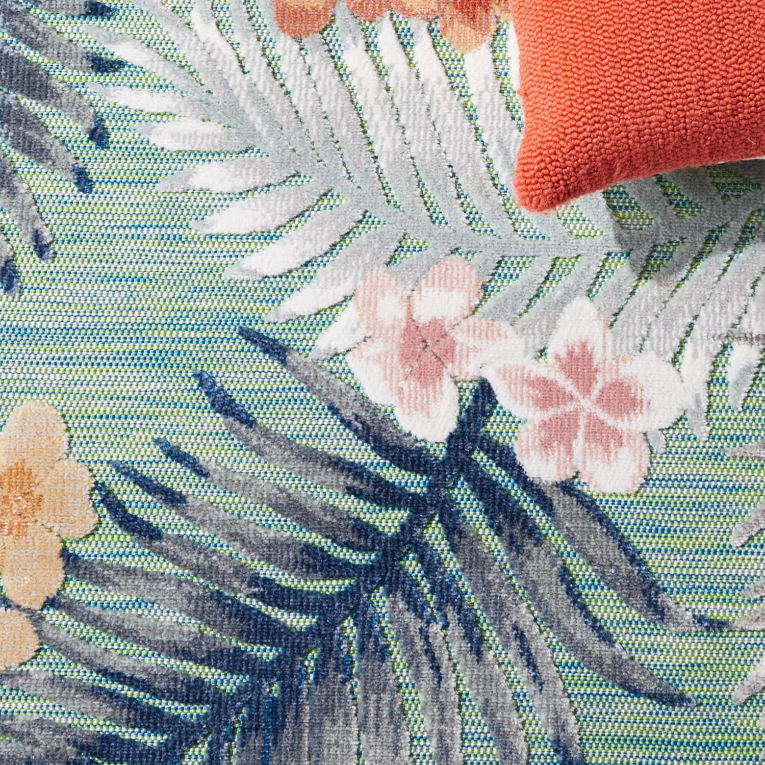 SAFAVIEH Cabana Collection Area Rug - 8' x 10', Green & Navy, Tropical Design, Non-Shedding & Easy Care, Indoor/Outdoor & Washable-Ideal for Patio, Backyard, Mudroom (CBN451Y)