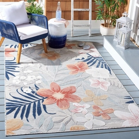 SAFAVIEH Cabana Collection Area Rug - 9' x 12', Grey & Rust, Floral Tropical Design, Non-Shedding & Easy Care, Indoor/Outdoor & Washable-Ideal for Patio, Backyard, Mudroom (CBN454G)