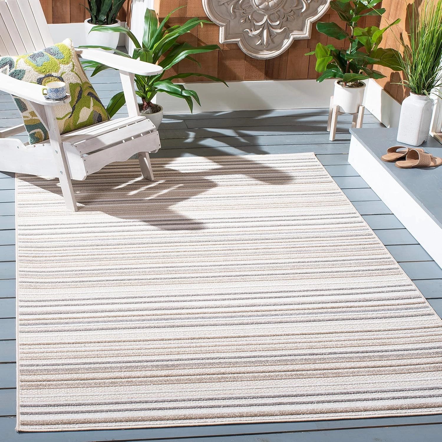 SAFAVIEH Cabana Collection Area Rug - 9' x 12', Ivory & Grey, Stripe Design, Non-Shedding & Easy Care, Indoor/Outdoor & Washable-Ideal for Patio, Backyard, Mudroom (CBN323B)