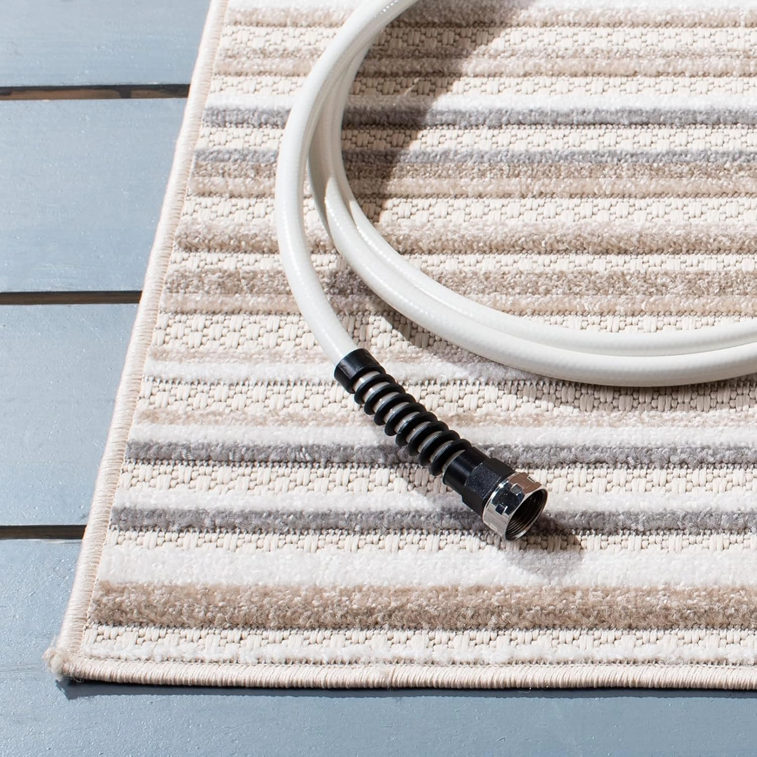 SAFAVIEH Cabana Collection Area Rug - 9' x 12', Ivory & Grey, Stripe Design, Non-Shedding & Easy Care, Indoor/Outdoor & Washable-Ideal for Patio, Backyard, Mudroom (CBN323B)
