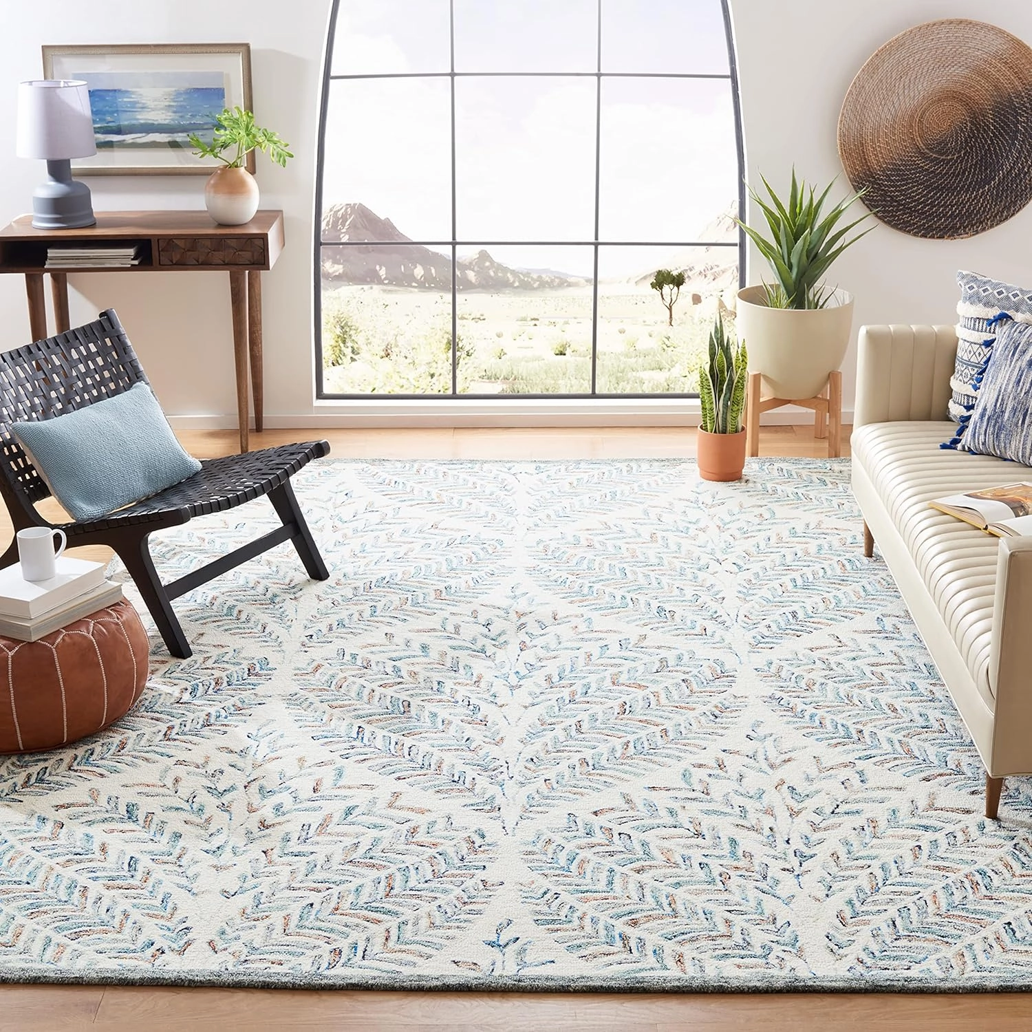 SAFAVIEH Capri Collection 7' Square Ivory/Blue CPR208A Handmade Premium Wool Area Rug