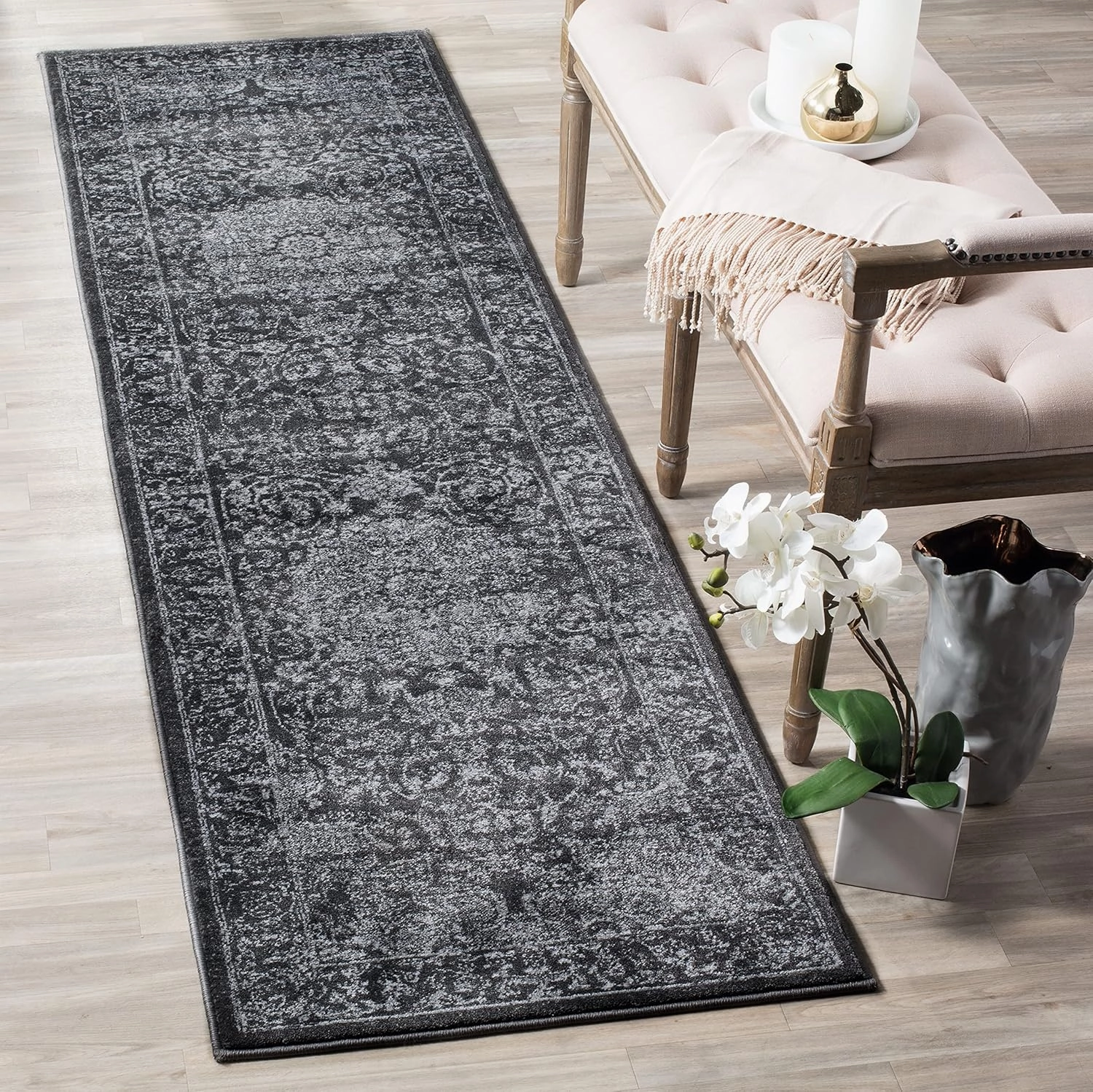 SAFAVIEH Carnegie Collection Runner Rug - 2'3" x 6', Dark Grey & Cream, Vintage Distressed Design, Non-Shedding & Easy Care, Ideal for High Traffic Areas in Living Room, Bedroom (CNG631P)