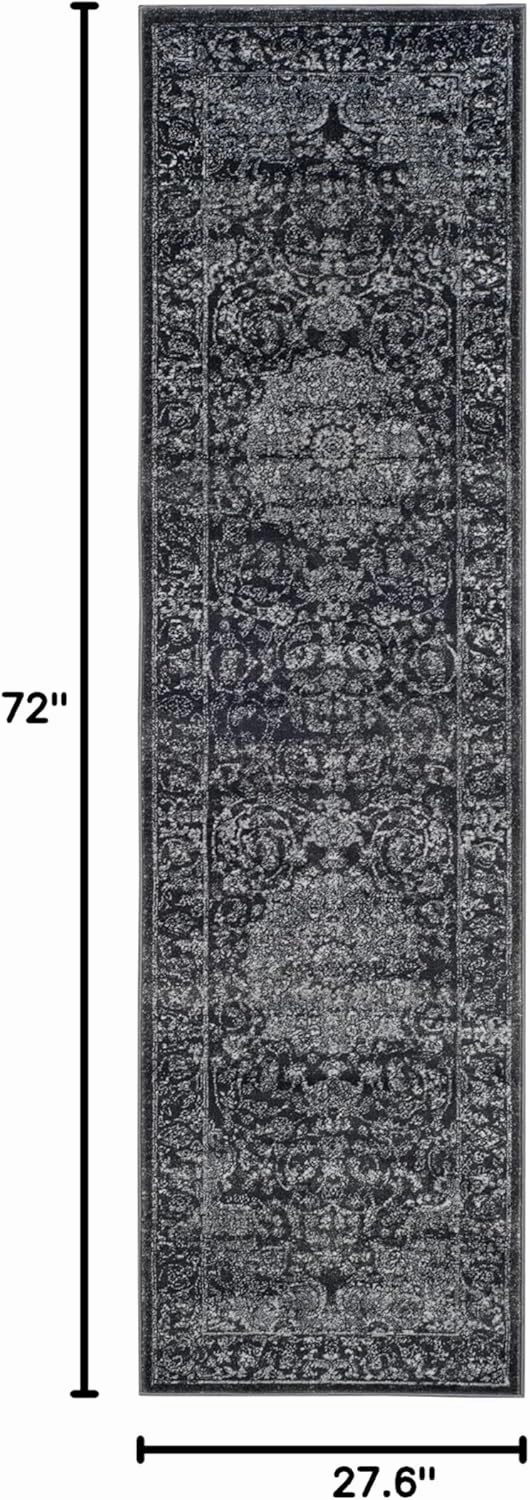 SAFAVIEH Carnegie Collection Runner Rug - 2'3" x 6', Dark Grey & Cream, Vintage Distressed Design, Non-Shedding & Easy Care, Ideal for High Traffic Areas in Living Room, Bedroom (CNG631P)