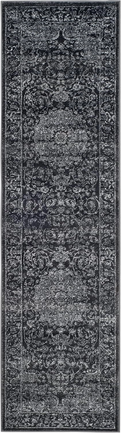 SAFAVIEH Carnegie Collection Runner Rug - 2'3" x 6', Dark Grey & Cream, Vintage Distressed Design, Non-Shedding & Easy Care, Ideal for High Traffic Areas in Living Room, Bedroom (CNG631P)