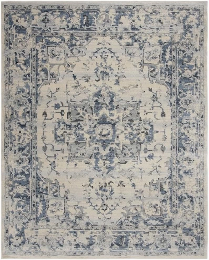 SAFAVIEH Charleston Collection Area Rug - 8' x 10', Ivory & Navy, Oriental Distressed Design, Non-Shedding & Easy Care, Ideal for High Traffic Areas in Living Room, Bedroom (CHL411A)