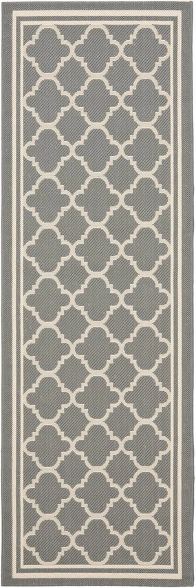 SAFAVIEH Courtyard Collection 2'3" x 6'7" Anthracite/Beige CY6918 Trellis Indoor-Outdoor Waterproof Easy-Cleaning Patio Backyard Mudroom Runner-Rug