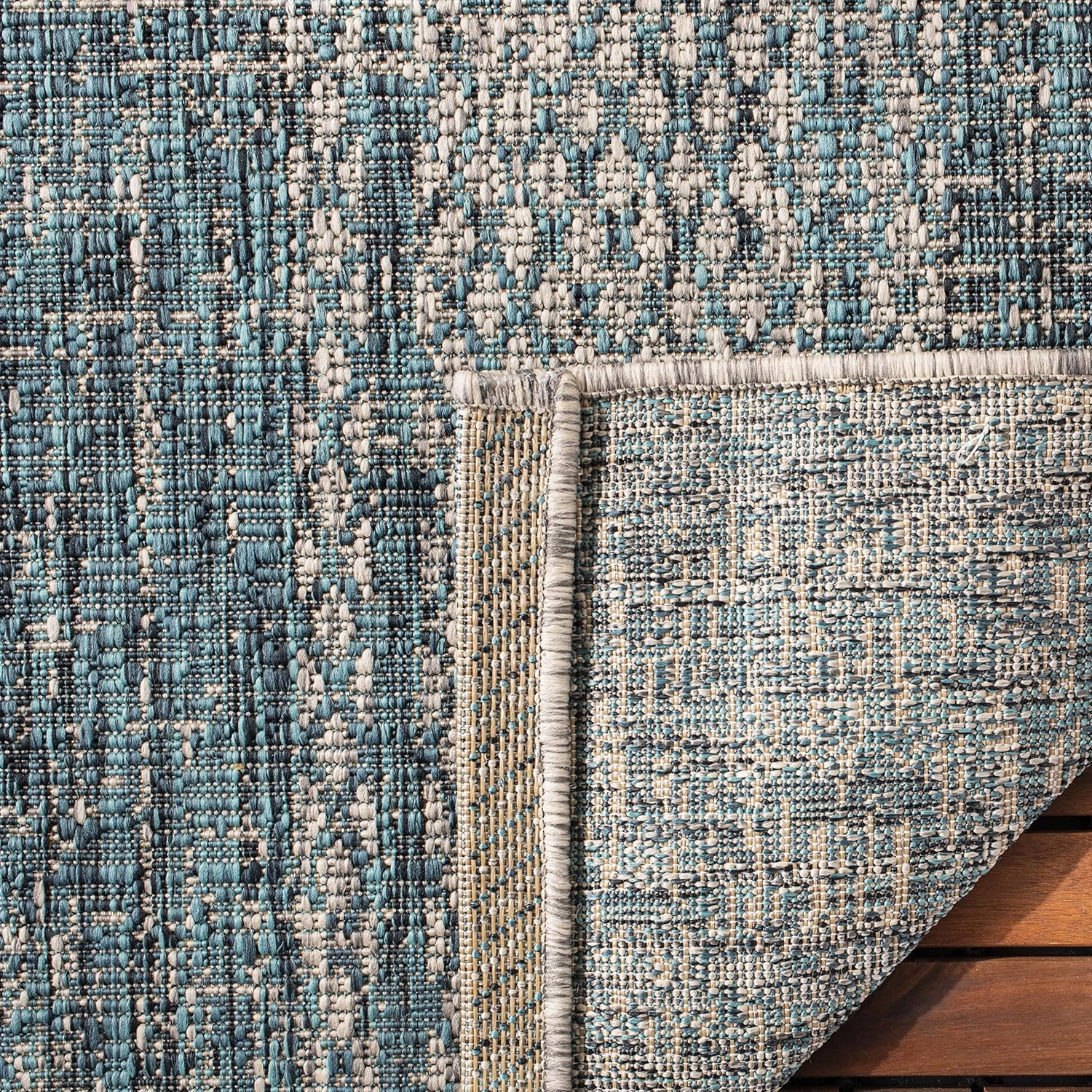 SAFAVIEH Courtyard Collection 2'3" x 8' Light Grey / Teal CY8736 Indoor/ Outdoor Waterproof Easy Cleaning Patio Backyard Mudroom Runner Rug