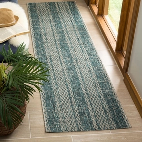 SAFAVIEH Courtyard Collection 2'3" x 8' Light Grey / Teal CY8736 Indoor/ Outdoor Waterproof Easy Cleaning Patio Backyard Mudroom Runner Rug