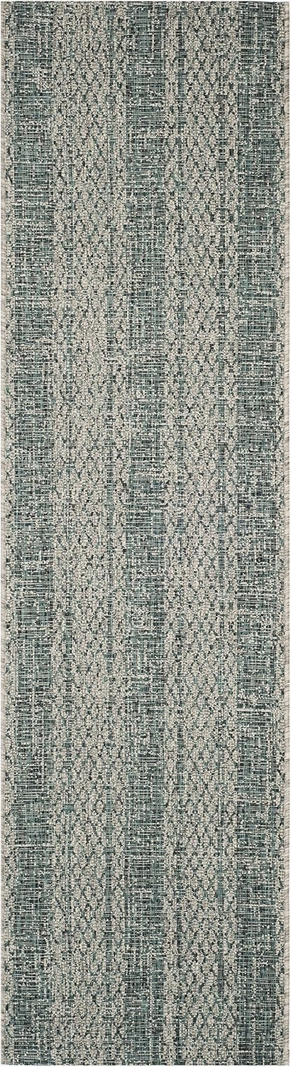 SAFAVIEH Courtyard Collection 2'3" x 8' Light Grey / Teal CY8736 Indoor/ Outdoor Waterproof Easy Cleaning Patio Backyard Mudroom Runner Rug
