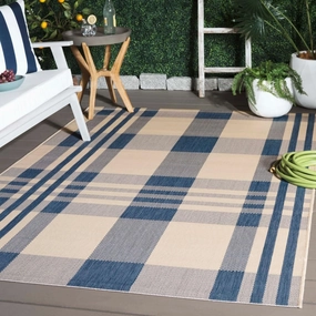 SAFAVIEH Courtyard Collection Area Rug - 5'3" x 7'7", Beige & Blue, Indoor/Outdoor, Plaid Pattern, Weather Resistant & Washable, Ideal for Patio, Backyard, Mudroom, Deck, Dining Space (CY6201-233)