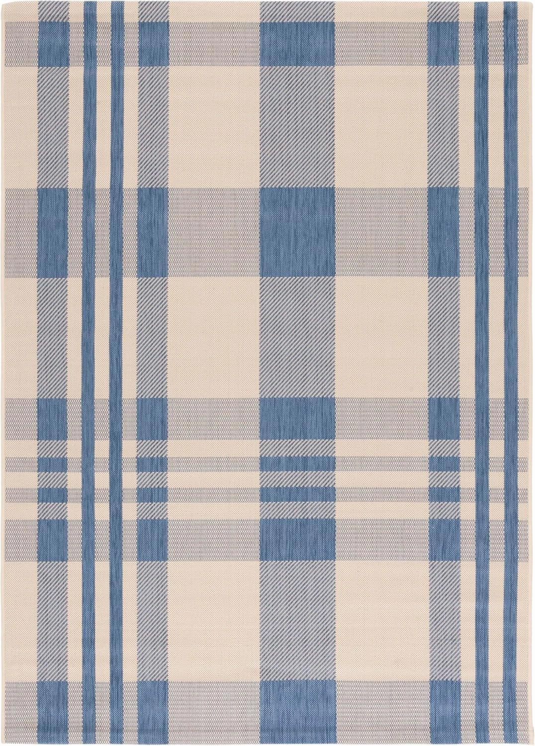 SAFAVIEH Courtyard Collection Area Rug - 5'3" x 7'7", Beige & Blue, Indoor/Outdoor, Plaid Pattern, Weather Resistant & Washable, Ideal for Patio, Backyard, Mudroom, Deck, Dining Space (CY6201-233)