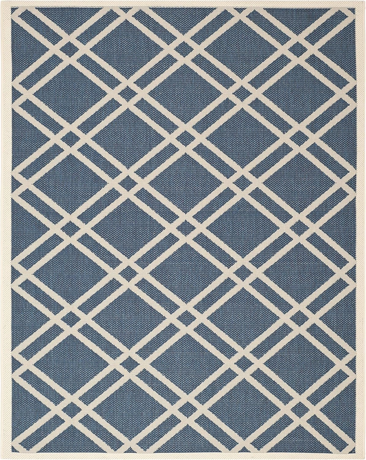 SAFAVIEH Courtyard Collection Area Rug - 9' x 12', Navy & Beige, Trellis Design, Non-Shedding & Easy Care, Indoor/Outdoor & Washable-Ideal for Patio, Backyard, Mudroom (CY6923-268)