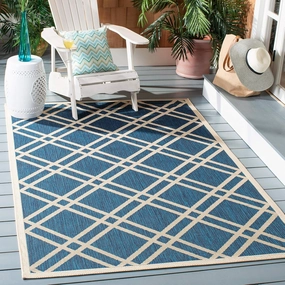 SAFAVIEH Courtyard Collection Area Rug - 9' x 12', Navy & Beige, Trellis Design, Non-Shedding & Easy Care, Indoor/Outdoor & Washable-Ideal for Patio, Backyard, Mudroom (CY6923-268)