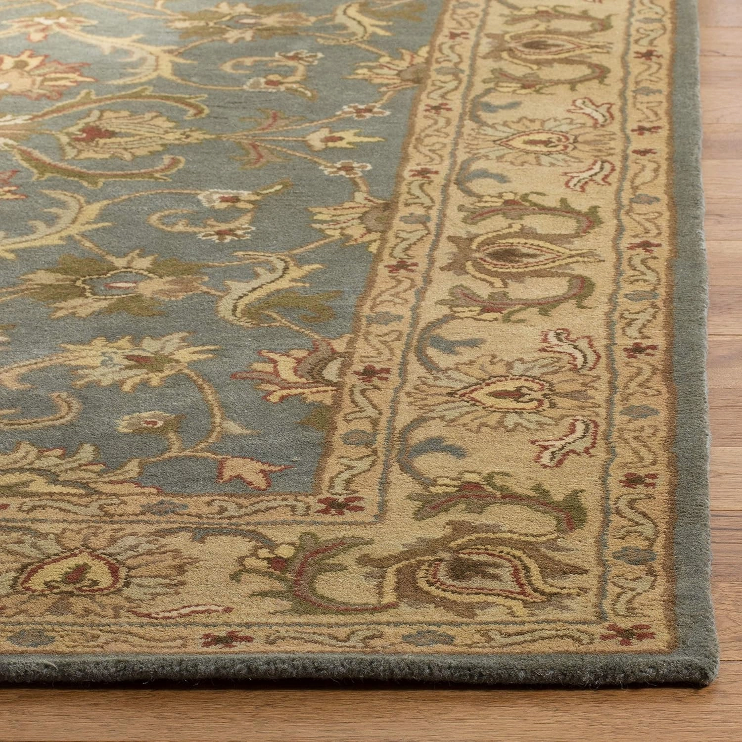 SAFAVIEH Heritage Collection Area Rug - 8' Square, Blue & Beige, Handmade Traditional Oriental Wool, Ideal for High Traffic Areas in Living Room, Bedroom (HG811B)