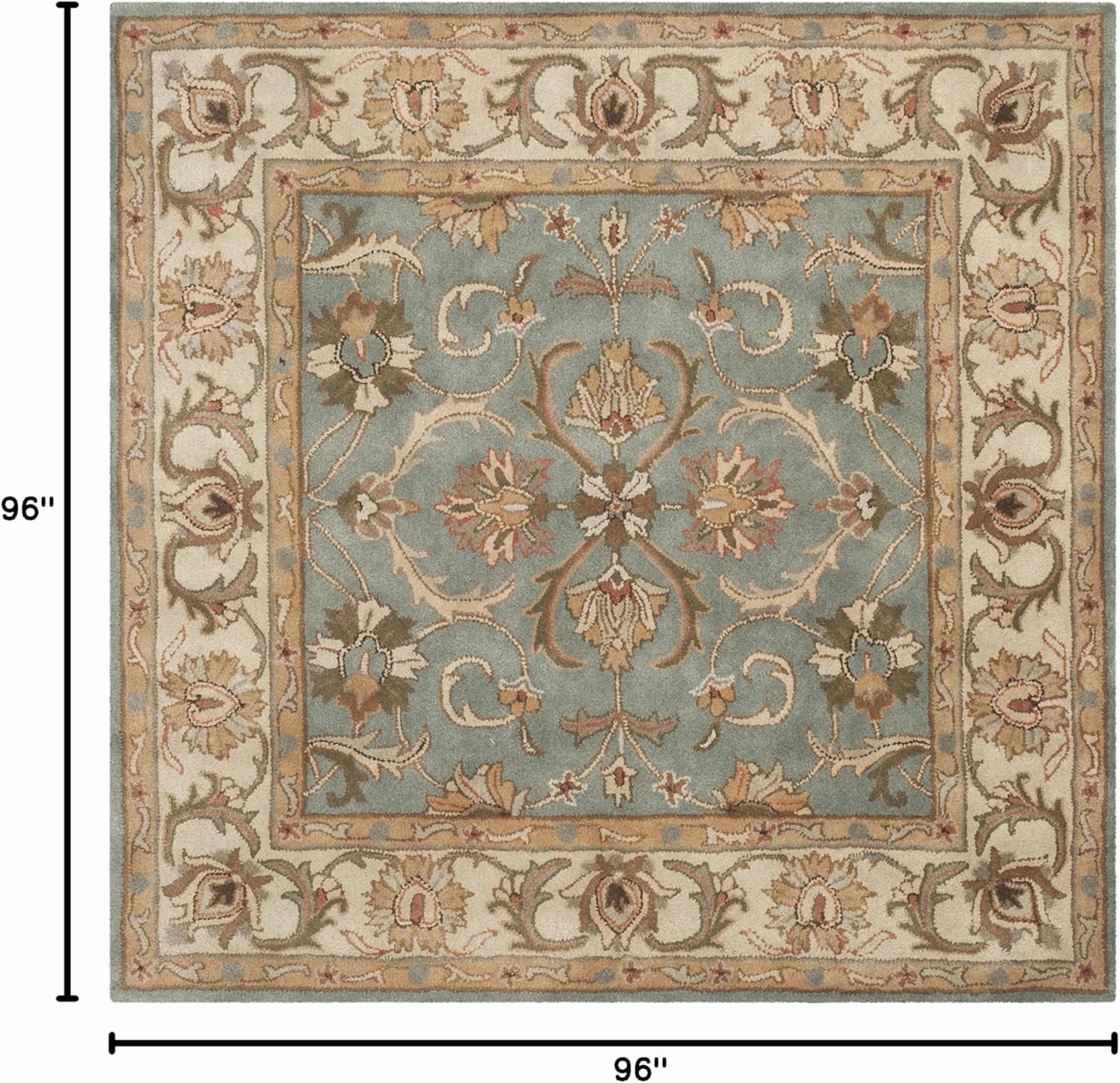 SAFAVIEH Heritage Collection Area Rug - 8' Square, Blue & Beige, Handmade Traditional Oriental Wool, Ideal for High Traffic Areas in Living Room, Bedroom (HG811B)