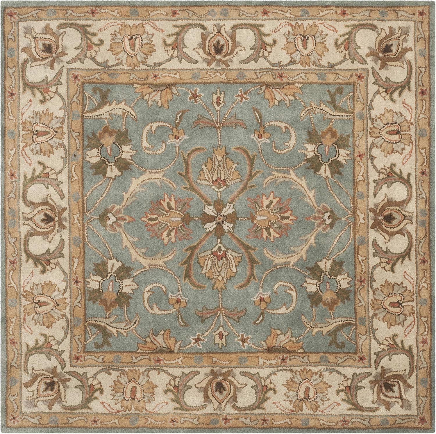 SAFAVIEH Heritage Collection Area Rug - 8' Square, Blue & Beige, Handmade Traditional Oriental Wool, Ideal for High Traffic Areas in Living Room, Bedroom (HG811B)