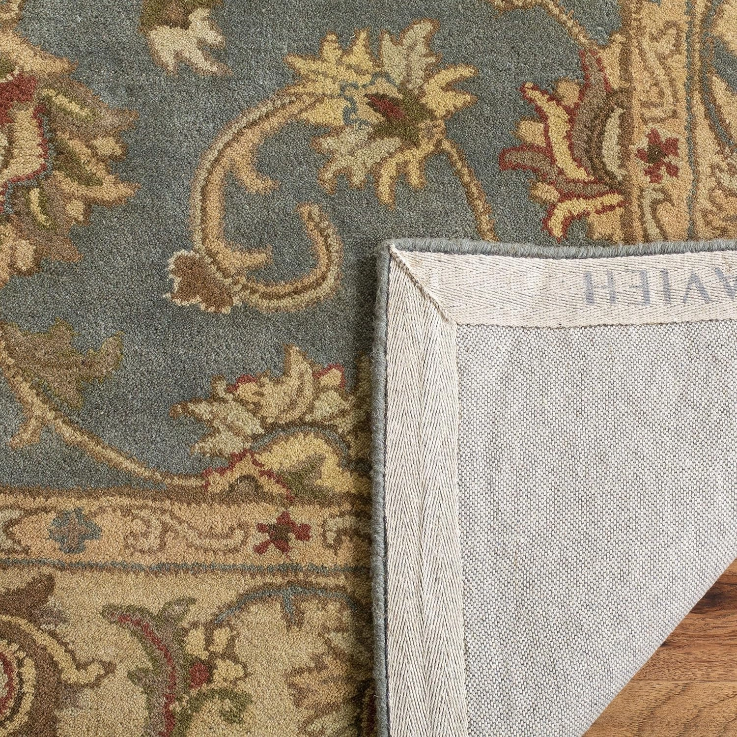 SAFAVIEH Heritage Collection Area Rug - 8' Square, Blue & Beige, Handmade Traditional Oriental Wool, Ideal for High Traffic Areas in Living Room, Bedroom (HG811B)